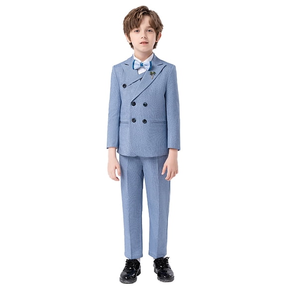 XIMIN Boys Formal Slim Fit Suits Double Breasted Tuxedo Set Wedding Ring Bearer Outfits with Blazer Jacket Dress Shirt & Pants Vest Bow Tie Brooch for Kids