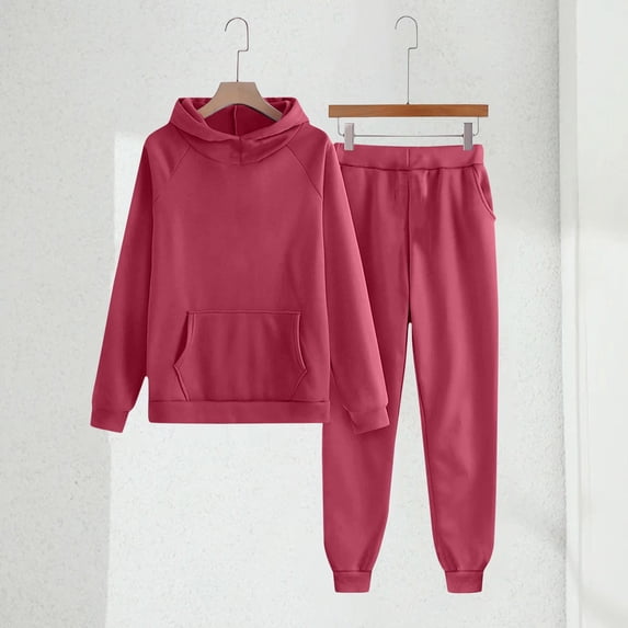 XIMIN Boys Girls Athletic Matching Set, 2 Piece Tracksuit with Hooded Sweatshirt and Joggers, Jogging Sweatsuit (Hot Pink, 11-12 Years)