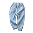 thumbnail image 1 of XIMIN Boys Girls Baggy Jeans Harem Denim Pants Balloon Joggers Elastic Waist Casual Pants for Kids Streetwear Jeans(Blue,5-6 Years), 1 of 5