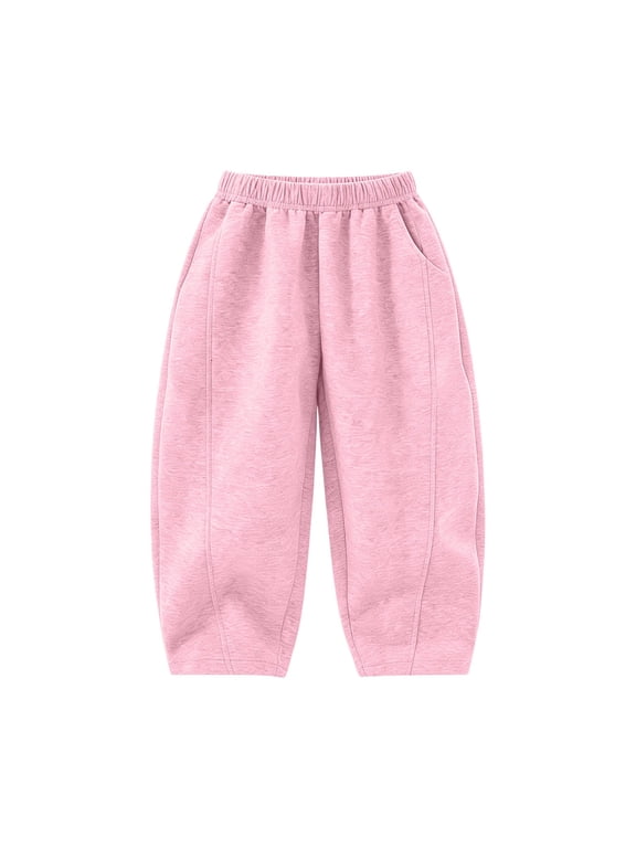Boys Girls Barrel Leg Sweatpants Elastic Waist Side Seam Design Loose Fit Soft Casual Daily Wear Comfort Bottoms for Toddler Kids (Pink, 5-6Years)