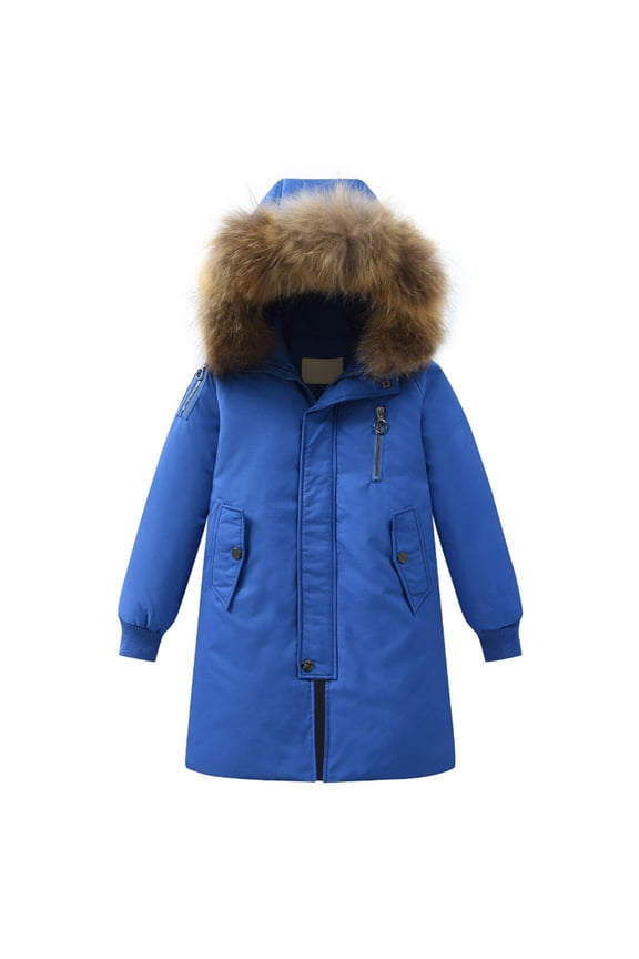 Boys Girls Long Coat Insulated Heavyweight Puffer Jacket Waterproof Fleece Lined Parka Jackets Insulated Parka with Faux Fur Hooded Padded Down Coat