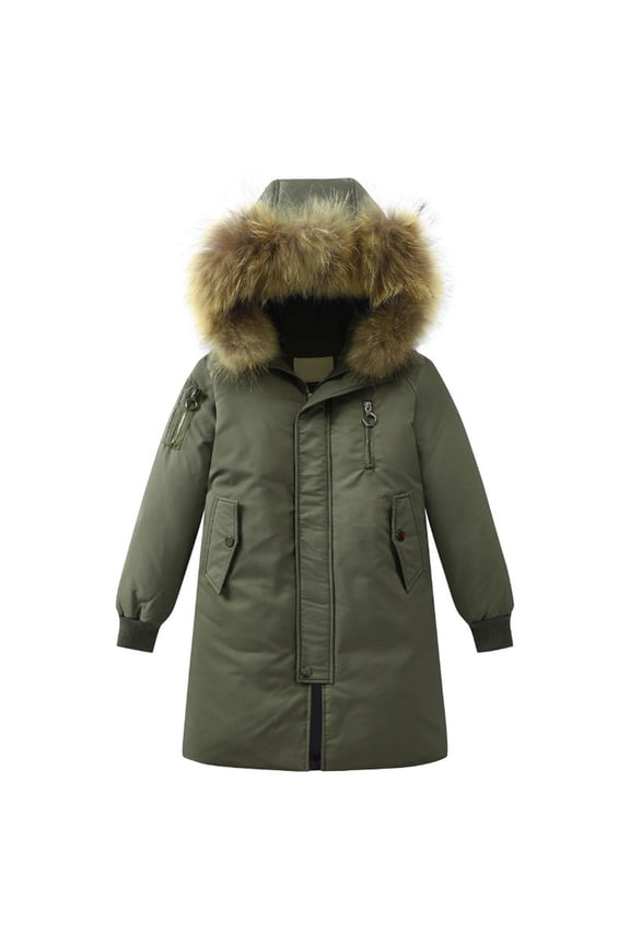 Boys Girls Long Coat Insulated Heavyweight Puffer Jacket Waterproof Fleece Lined Parka Jackets Insulated Parka with Faux Fur Hooded Padded Down Coat