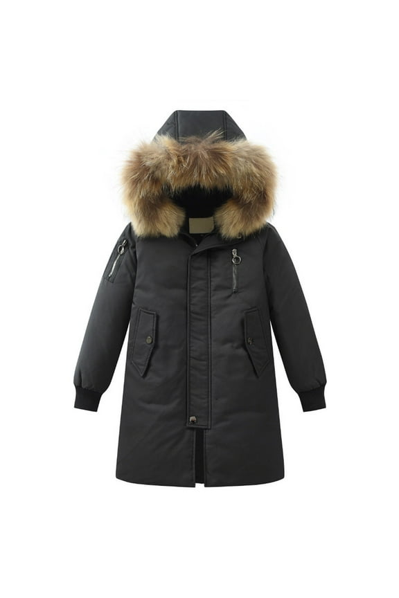 Boys Girls Long Coat Insulated Heavyweight Puffer Jacket Waterproof Fleece Lined Parka Jackets Insulated Parka with Faux Fur Hooded Padded Down Coat