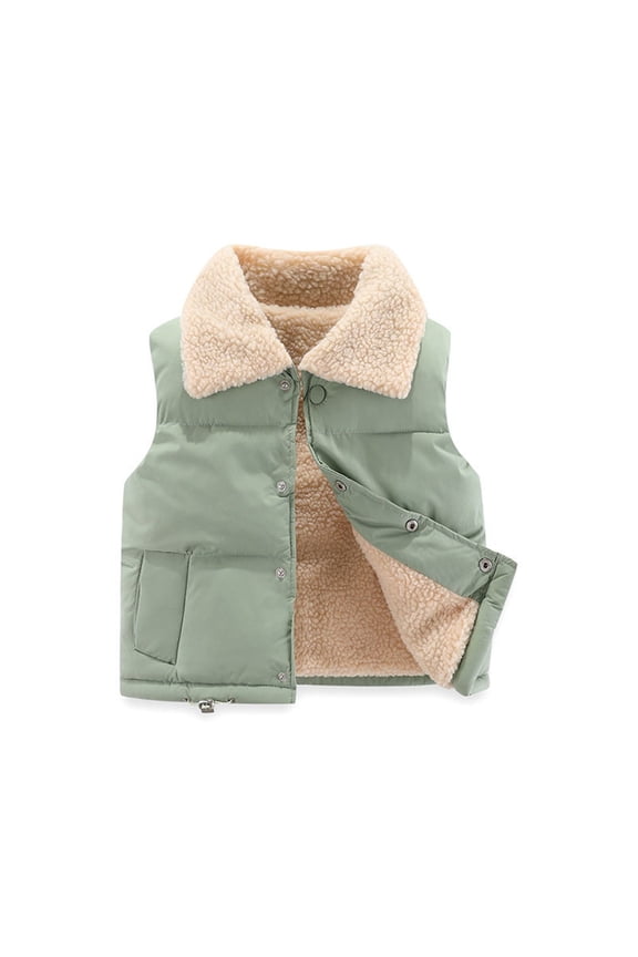 Boys Girls Polar Sherpa Fleece Vest Sleeveless Lightweight Parka Waistcoat Outerwear Jacket Snap Buttons Winter Warm Comfortable Clothes