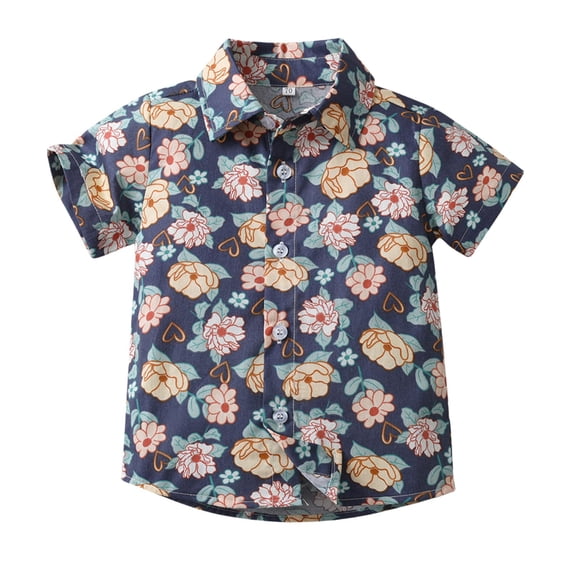 XIMIN Boys Hawaiian Shirt Short Sleeve Tropical Beach Aloha Print Button Down Tee Cute Summer Top for Kids Toddler