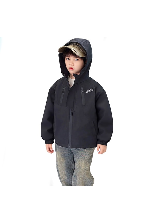 Boys Hooded Windbreaker Waterproof Long Sleeve Zip up Lightweight Raincoat Uniform School Zipper Jackets Fall Winter Outwear Coats with Pockets
