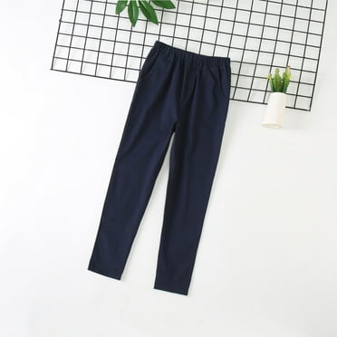 XIMIN Boys Kids Trousers Cotton Linen Pants Elastic Waist Chino Pants School Uniform Loose Fit Beach Pants Pull On Smart Dress Pants Solid Color Casual Yoga Trousers