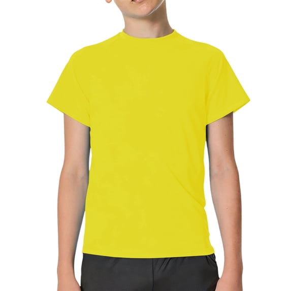 XIMIN Boys Raglan Short Sleeve Shirt - Athletic Fit Crewneck Kids Tee T-Shirt for Sports Training Everyday Casual Wear (Yellow, 5-6 Years)