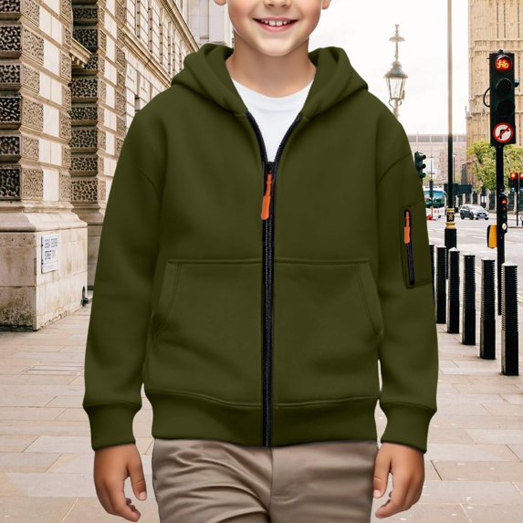 XIMIN Boys Sports Jacket Sweatshirt Lightweight Fall Youth Teens Hooded Warterproof Outdoor Toddler Solid Color Hoodies Zip Up Long Sleeve Fashion Hoodie