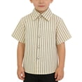 thumbnail image 1 of XIMIN Boys Striped Short Sleeve Button Down Shirt - Classic Collared Casual Kids Top Kids T-Shirt School Uniform Daily Outfit (Khaki, 3-4 Years), 1 of 4