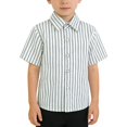 thumbnail image 1 of XIMIN Boys Striped Short Sleeve Button Down Shirt - Classic Collared Casual Kids Top Kids T-Shirt School Uniform Daily Outfit (White, 7-8 Years), 1 of 3