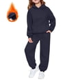 thumbnail image 1 of XIMIN Boys and Girls Velvet Sweatsuit Set, Athletic 2 Piece Outfit with Preppy Hoodie and Sweatpants, Fall Winter Warm Tracksuit (Navy, 17-18 Years), 1 of 7
