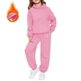 thumbnail image 1 of XIMIN Boys and Girls Velvet Sweatsuit Set, Athletic 2 Piece Outfit with Preppy Hoodie and Sweatpants, Fall Winter Warm Tracksuit (Pink, 15-16 Years), 1 of 7