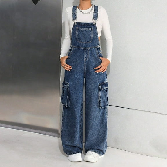 XIMIN Cargo Jean Overalls for Kid Girls Overalls Demin Wide Leg Cargo jumpsuit Loose Fit Bib Baggy Jean Wide Leg Bib Utility Stretchy Denim Jumpsuit Overall Loose 90s Trendy