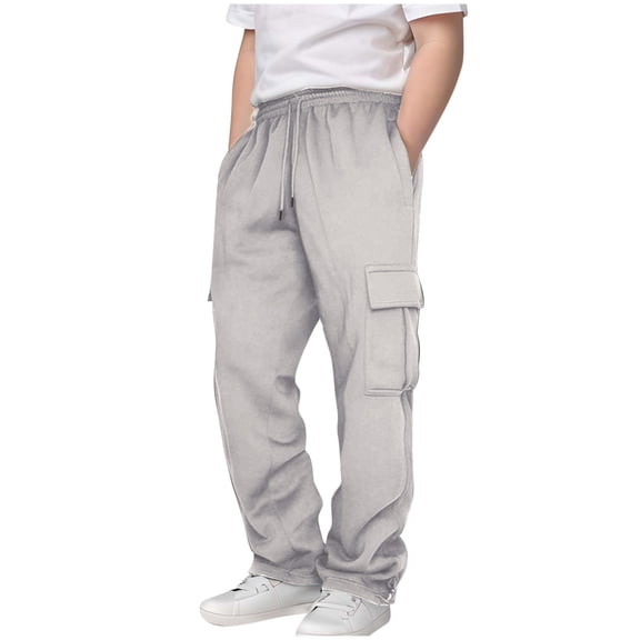 XIMIN Cargo Sweatpants for Teen Boys Casual Elastic Waist Drawstring Loose Sweat Pants with Pockets Teens Active Workout Running Joggers (7-8 Years, Grey)