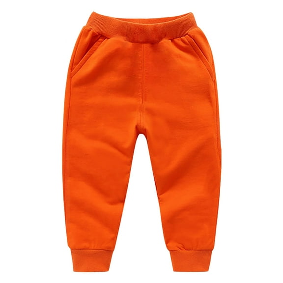 XIMIN Children's Casual Sports Boys Girls Autumn and Winter Solid Color Padded Pants Kids Girl Boy Loose Fit Pants Loose Elastic Waist Long Trousers