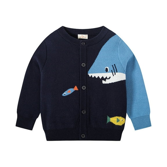 XIMIN Children's Knitted Sweater Kids Toddler Baby Boys Autumn Winter Cotton Long Sleeve Shark Fish Cardigan Coat Clothes Sweater Pullover