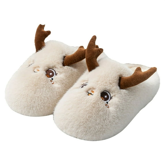 XIMIN Christmas Reindeer Slippers for Women Men Comfortable Plaid Scuff Cozy Memory Foam Slides Cartoon Furry Cute Slippers for Indoor Outdoor Use Sandals Slides