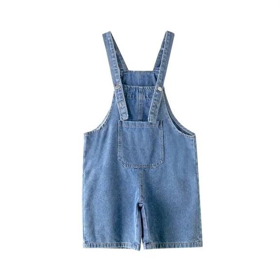 XIMIN Classic Denim Overall Shorts - Adjustable Strap Jean Short Overalls with Chest Pocket for Boys Girls (Blue, 11-12 Years)