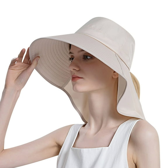 XIMIN Classic Hats for Women's Fashion Sun Hat Wide Brim Pro-tection Beach Hat How Irregular Wear Ponytail Summer Hats Teen Girls Party Sun Visors