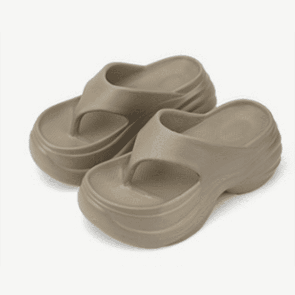 XIMIN Comfy Flip Flops for Women Lightweight Thicken Sole Slippers Soft Foam Non-Slip Shower Bathroom Beach Slides Sandals Indoor and Outdoor (6, Khaki)