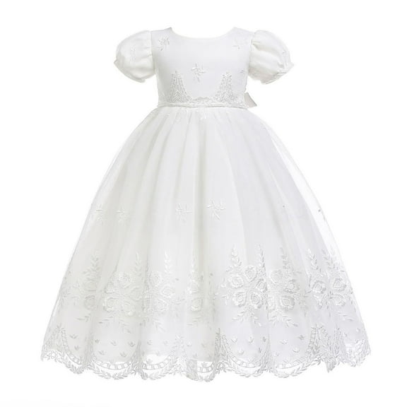 XIMIN Douhoow Baby Girls Christening Dress White Floral Embroidered Baptism Dress Gown with Bonnet Birthday Baptism Christening Dresses