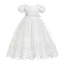 XIMIN Douhoow Baby Girls Christening Dress White Floral Embroidered Baptism Dress Gown with Bonnet Birthday Baptism Christening Dresses