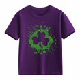 thumbnail image 1 of XIMIN Edgy Splatter Clover Kids' Girls Boys Short-Sleeve Crew Neck T-Shirt - Distressed Green Graphic, Soft St. Patrick's Day Lucky Charm Top, 1 of 7