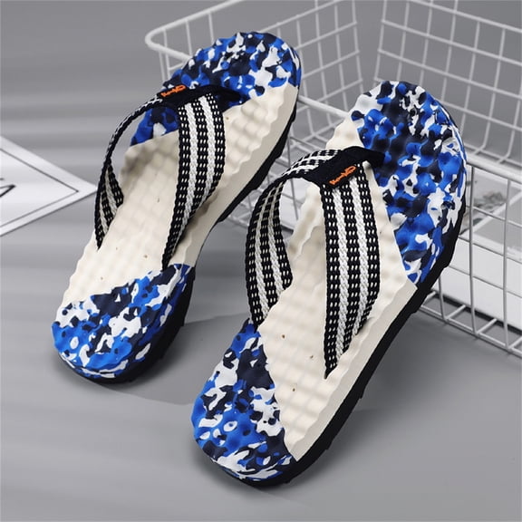 XIMIN Fashion Summer Men Flip Flops Flat Bottom Thick Bottom Non Slip and Light Cover Arch Support Comfortable Sports,Shower and Beach Leather Flops Men (10, Dark Blue)