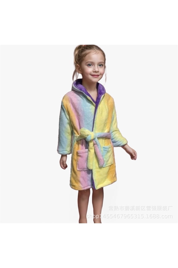 Fleece Clothes for Girls Long Sleeve Fleece Robe Multicolor Belted Hoodie Plush Hooded Soft Fuzzy Warm Fluffy Bathrobe Soft Comfortable Warm Loose Hooded Outfits
