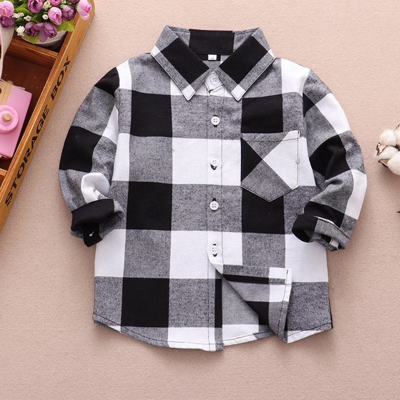 XIMIN Girl & Boy Button Down Shirt Jacket Kid Flannel Shirt Toddler Plaid Shirt Western Shirts Long Sleeve Shirt with Pocket Fall Shirt Coat Outwear