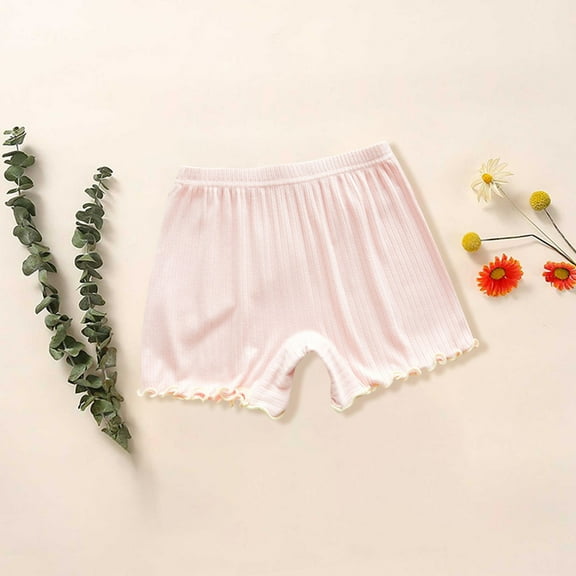 XIMIN Girl Dance Bike Play Panties Toddler Girls Insurance Thread Ribbed Striped Stretchy Underpants Double Layer Front Crotch Summer Solid Color (7-8 Years, Pink)