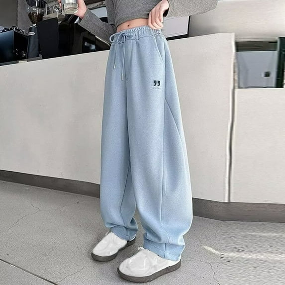 XIMIN Girl's Baggy Sweatpants Elastic Waist Yoga Pants Drawstring Wide Leg Sweatpants with Pockets Trendy Athletic Grunge Clothes Casual Loose Comfy Lounge Joggers