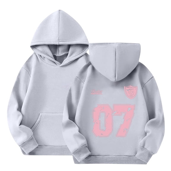 XIMIN Girl's Floral Number 07 Graphic Plus Size Jersey Hoodie Long Sleeve Cute Hooded Neck Sweatshirt Pullovers with Pocket Coquette Bow Tops Fall Clothes