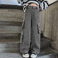 thumbnail image 1 of XIMIN Girl's Jeans Cargo Denim Pants Elastic High Waisted Wide Leg Baggy Cargo Pants Casual Trendy Streetwear Grunge Emo Clothes with Pockets Distressed Jeans, 1 of 8