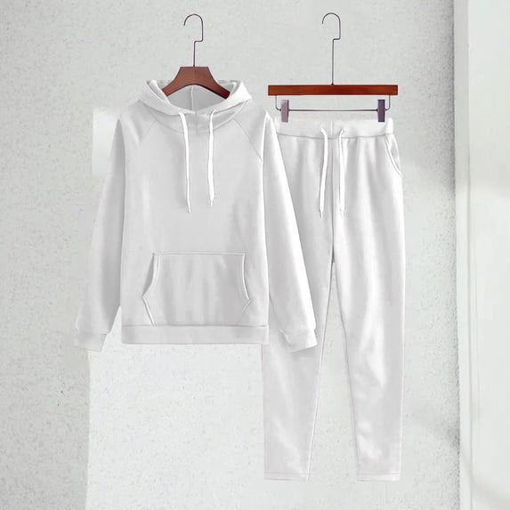 XIMIN Girls 2 Piece Track Suit Set, Pocket Hoodie with Pants, Fall Jogging and Workout Outfits for Kids (White, 15-16 Years)