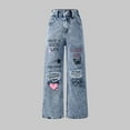 thumbnail image 1 of XIMIN Girls Baggy Jeans Wide Leg Ripped Butterfly Print Jeans High Elastic Waisted Straight Leg Denim Pants Cute Summer Trousers Y2K Graphic Streetwear, 1 of 7