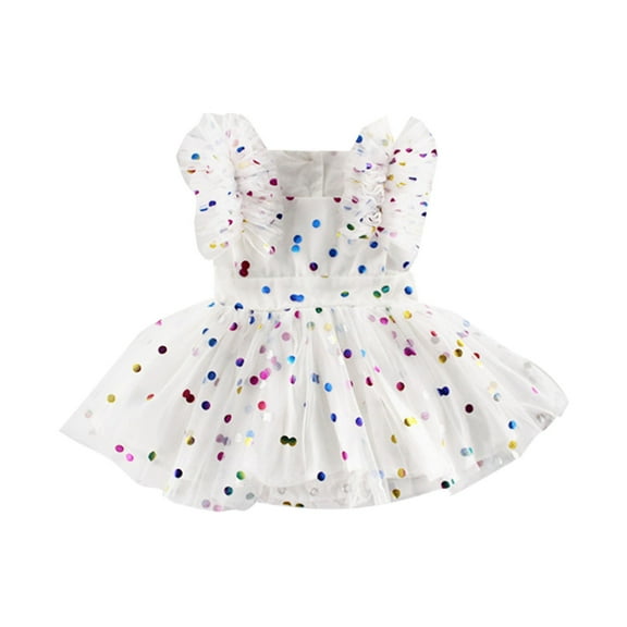 XIMIN Girls Birthday Party Dress Butterfly Daisy Polka Dots Embroidery Princess Confetti Tulle Wedding Pageant Evening Gown for Newborn Photography Props (0-3 Months, White)