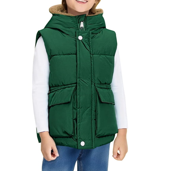 XIMIN Girls Boys Fleece Padded Warm Puffer Vest Coat Hooded Water Resistant Sleeveless Zipper Up Coat Jacket with Cute Bear Ear Hood Coat Wool