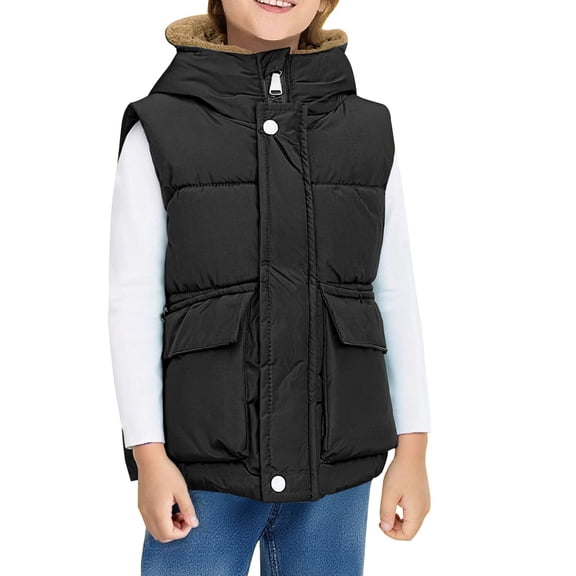 XIMIN Girls Boys Fleece Padded Warm Puffer Vest Coat Hooded Water Resistant Sleeveless Zipper Up Coat Jacket with Cute Bear Ear Hood Coat Wool