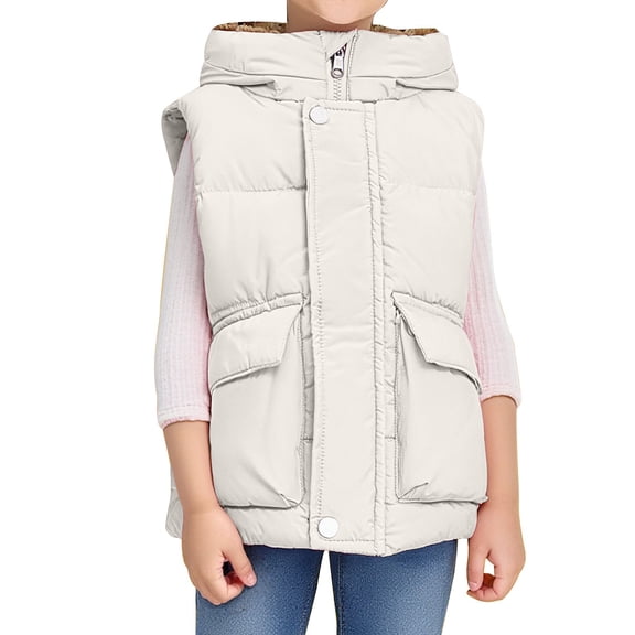XIMIN Girls Boys Fleece Padded Warm Puffer Vest Coat Hooded Water Resistant Sleeveless Zipper Up Coat Jacket with Cute Bear Ear Hood Coat Wool