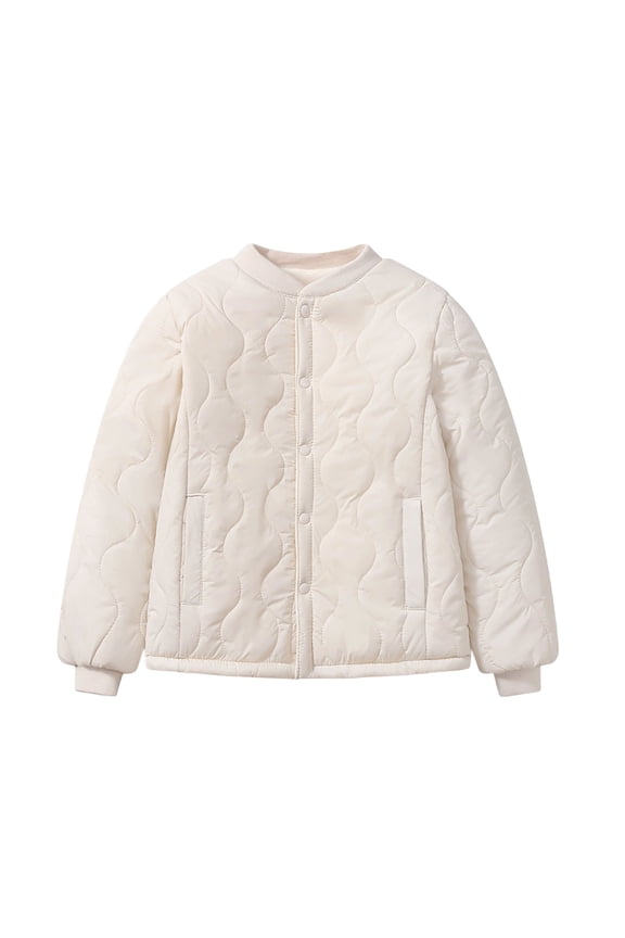 Girls Boys Quilted Bomber Jacket with Buttons Fall Fleece Puffer Padded Jackets Teens Lightweight Outerwear with Pocket Warm Coat Kids Winter Clothes
