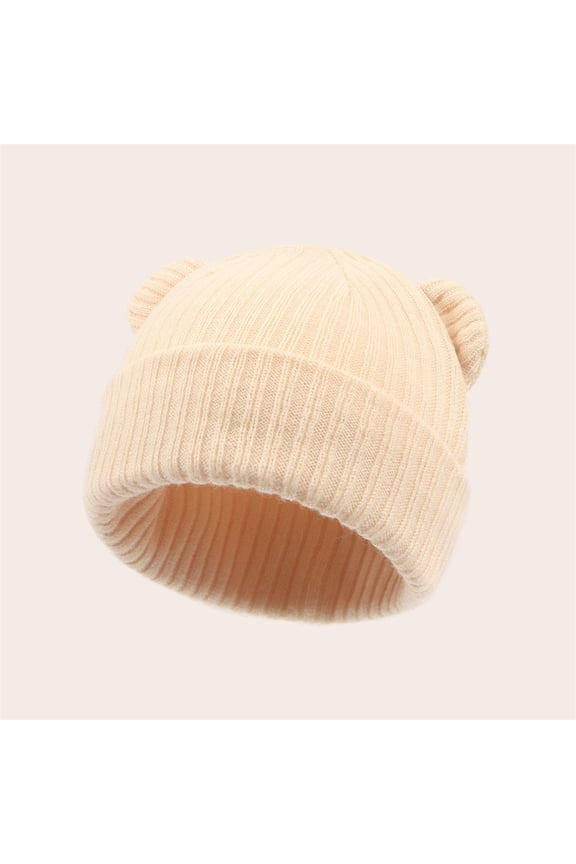 Girls Boys Winter Hats Soft Slouchy Cap Baby Toddler Solid Color Beanie Knitted Hat with Cute Bear Ear Warm Fleece Cap for Cold Weather