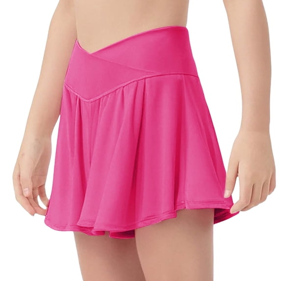 XIMIN Girls Butterfly Shorts Crossover High Waisted Athletic Shorts with Pockets 2 in 1 Flowy Running Skorts for Teen Tennis Running Workout (13-14 Years, Hot Pink)