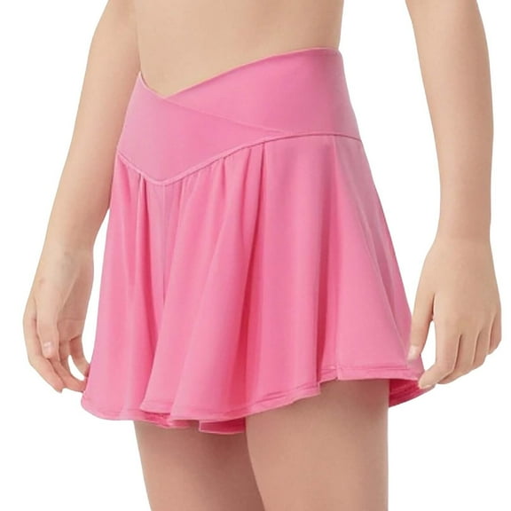 XIMIN Girls Butterfly Shorts Crossover High Waisted Athletic Shorts with Pockets 2 in 1 Flowy Running Skorts for Teen Tennis Running Workout (7-8 Years, Red)