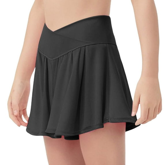 XIMIN Girls Butterfly Shorts Crossover High Waisted Athletic Shorts with Pockets 2 in 1 Flowy Running Skorts for Teen Tennis Running Workout (9-10 Years, Black)