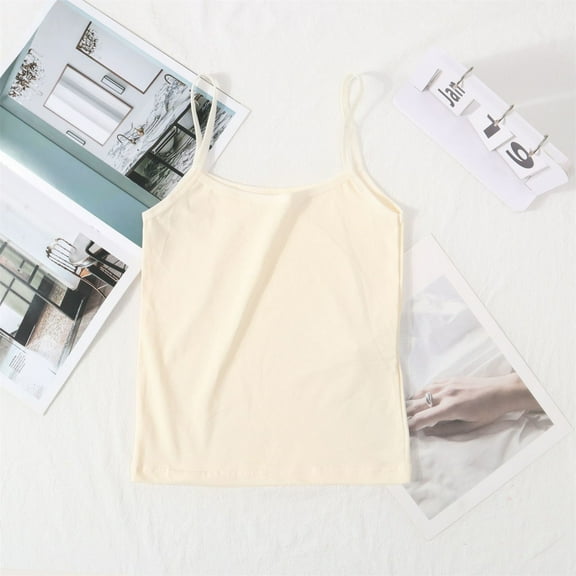 XIMIN Girls Cotton Tank Top Kids Spaghetti Straps Sleeveless Camisole Plant-Based Dyes Basic Tees Summer Solid Tshirt Y2k Cami Hypoallergenic (12-18 Months, Beige)