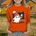 thumbnail image 1 of XIMIN Girls Cute Novelty Halloween Ghost Pullover Sweatshirts Funny Cute Ghost Bats Pumpkin Graphic Kids Crewneck Tops Teens Y2K 3/4 Length Sleeve Simple Clothes, 1 of 3