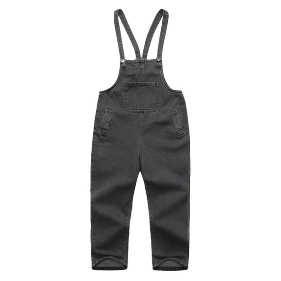 XIMIN Girls' Denim Overalls - Classic Adjustable Strap Jean Jumpsuit with Pockets for Kids Denim Jumpsuit for Children (Grey, 4-5 Years)