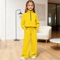 thumbnail image 1 of XIMIN Girls Half Zip 2 Piece Sweatsuit, Mock Neck Sweatshirt with Thumbholes, Wide Leg Sweatpants, Tracksuit Set (Yellow, 9-10 Years), 1 of 9